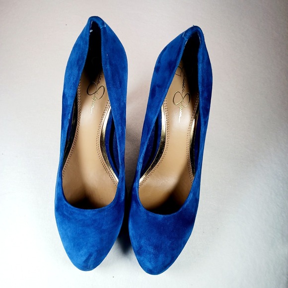 Jessica Simpson Blue Suede Leather Pointed Toe Stiletto Heel Pumps - Picture 1 of 6